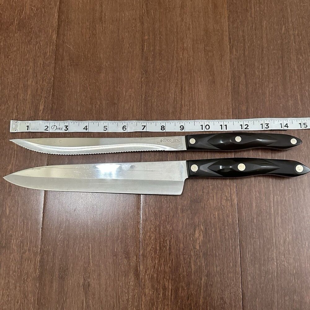 CUTCO 1725 French Chefs Knife 1723 Serrated Carving Knife 9” Brown Handle USA - Picture 16 of 16